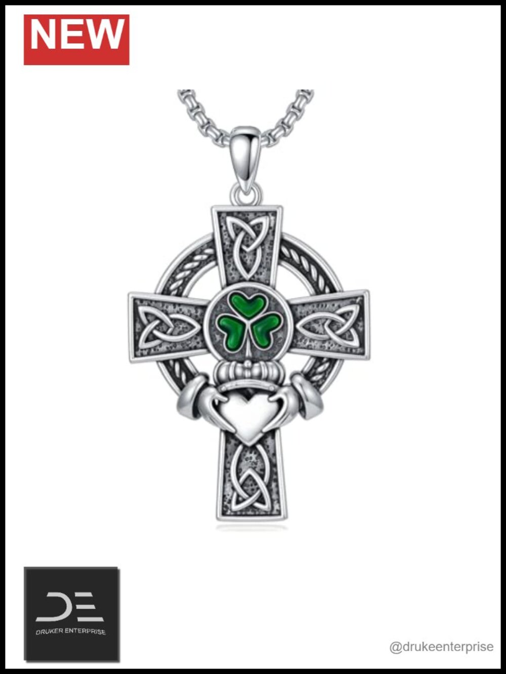 925 Sterling Silver Celtic Cross Pendant Necklace for Men Women Religious